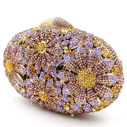 Cartera Bolso Mujer Noche Bolsa Fiesta Boda Brillo Mano Diamantes Cadena Clutch Flor(Oro)