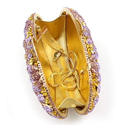 Cartera Bolso Mujer Noche Bolsa Fiesta Boda Brillo Mano Diamantes Cadena Clutch Flor(Oro)