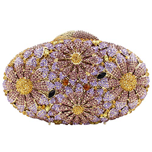 Cartera Bolso Mujer Noche Bolsa Fiesta Boda Brillo Mano Diamantes Cadena Clutch Flor(Oro)