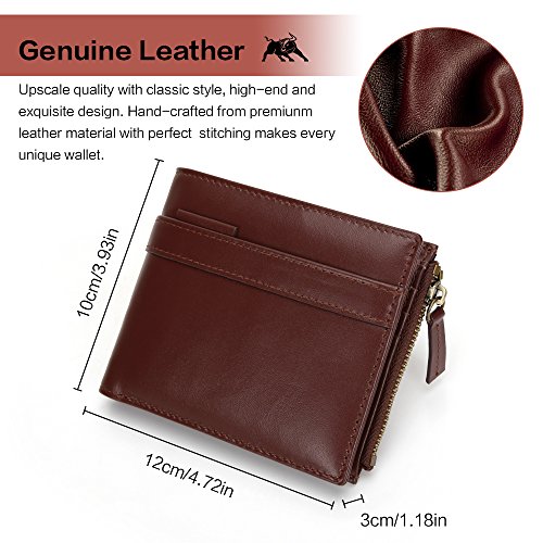 Cartera de Cuero Billetera de hombre Monederos de hombre con Cuero Genuino,Gran Capacidad & RFID Bloqueo, Carteras hombre Cuero con bolsillo de cremallera para monedas &llaves