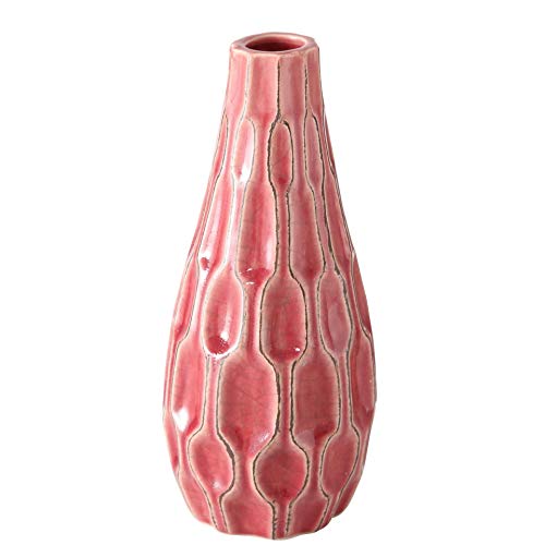 CasaJame 2 x Macetas de Interior y Exterior - Jarrones de Mesa de Cerámica para Plantas - Jardineras de Porcelana Decorativas con Estructura en Relieve - Terracota Rosa Altura 24cm, Ø 10cm