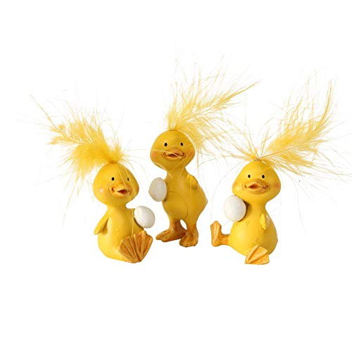 CasaJame Hogar Cocina Decoraciones Objetos Adornos Celebraciones Pascua Estatuas Juego de 3 Pollitos Resina Amarilla Altura 5cm