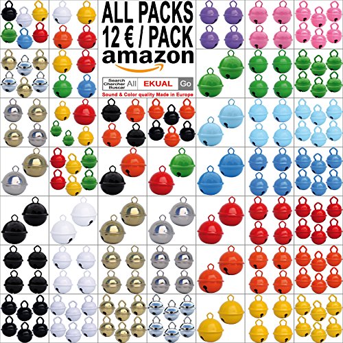 Cascabeles Plateados Grandes (25mm x4 Campanillas Plata Musicales Sonoros) - 16 Colores de MUSIKID (Bebe Niños) Para Manualidades Navidad Boda Sonajeros Muñeca Perros Pesca Carnaval Gato Montessori
