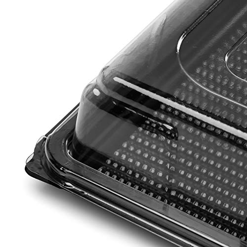 Caterline - Bandejas pequeñas con tapas (10 unidades, plástico reciclable, para sándwiches, pasteles o aperitivos), 340 mm de largo x 250 mm de ancho x 70 mm de profundidad.
