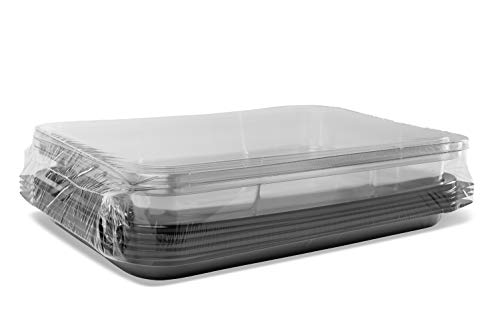 Caterline - Bandejas pequeñas con tapas (10 unidades, plástico reciclable, para sándwiches, pasteles o aperitivos), 340 mm de largo x 250 mm de ancho x 70 mm de profundidad.