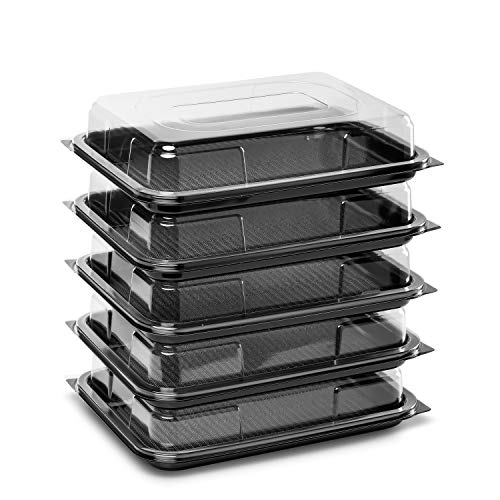 Caterline - Bandejas pequeñas con tapas (10 unidades, plástico reciclable, para sándwiches, pasteles o aperitivos), 340 mm de largo x 250 mm de ancho x 70 mm de profundidad.