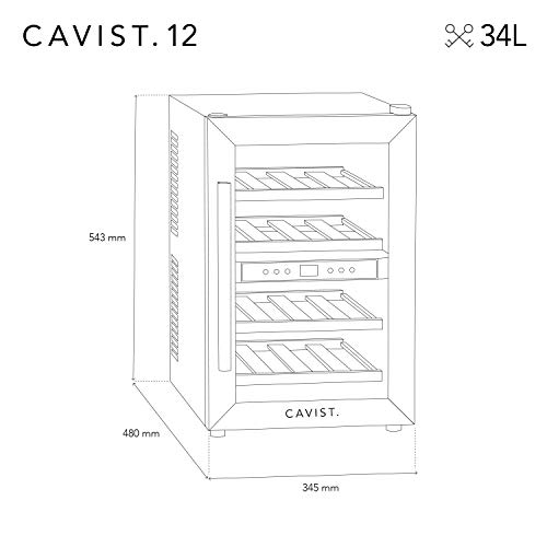 Cavist Cavist12 - Vinoteca para 12 Botellas, Acero Inoxidable, Plateado, 48 x 34,5 x 54,3 cm