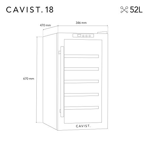 Cavist CAVIST18 Vinoteca 18 Botellas, 52 litros, Ultra Silenciosa, Acero Inoxidable, Plateado, 1 W, Madera