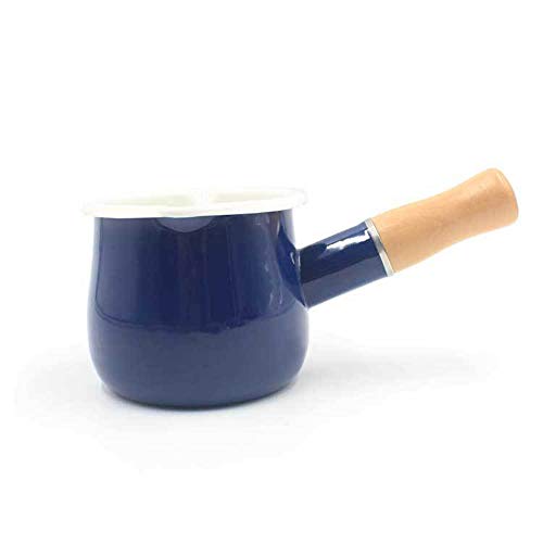 Cazo antiadherente pequeño para leche, té, café, hervir huevos, preparar la papilla del bebé, diseño esmaltado con mango de madera, fácil de limpiar, de Jmahm. azul