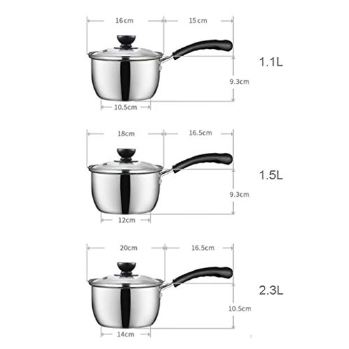 Cazos para leche Olla de leche de acero inoxidable Sartén antiadherente Olla pequeña Sopa Tapa de vidrio for cocina de inducción Estufa de gas para café, Mantequilla y Salsas ( tamaño : 2.3L )