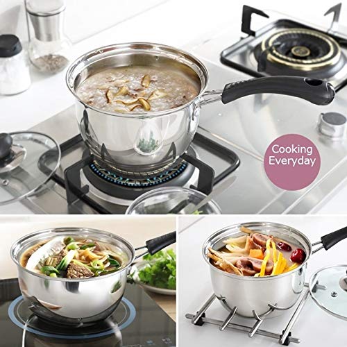 Cazos para leche Olla de leche de acero inoxidable Sartén antiadherente Olla pequeña Sopa Tapa de vidrio for cocina de inducción Estufa de gas para café, Mantequilla y Salsas ( tamaño : 2.3L )