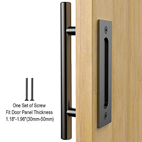 CCJH Tirador y tirador de puerta engastado en negro para puertas de corredera de madera corredizas