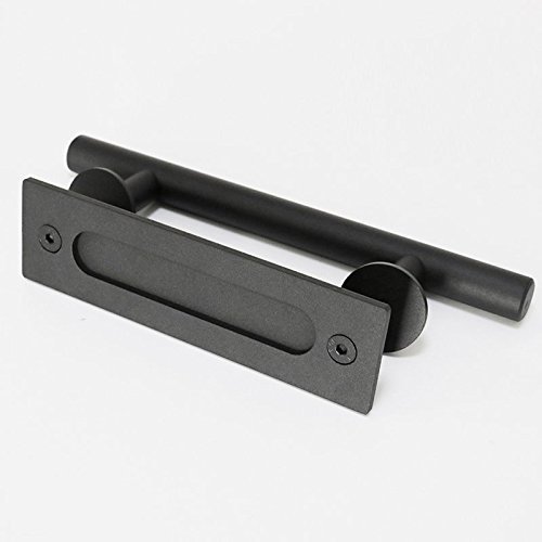 CCJH Tirador y tirador de puerta engastado en negro para puertas de corredera de madera corredizas