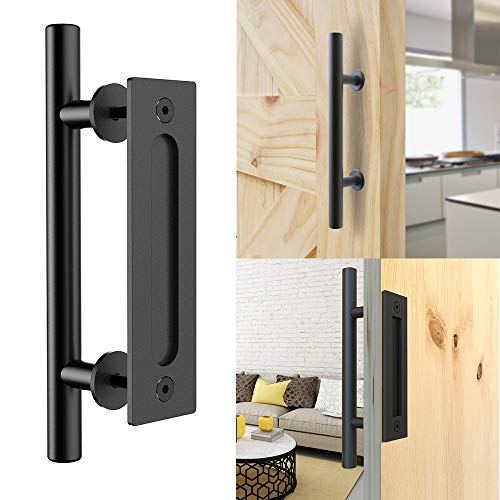 CCJH Tirador y tirador de puerta engastado en negro para puertas de corredera de madera corredizas