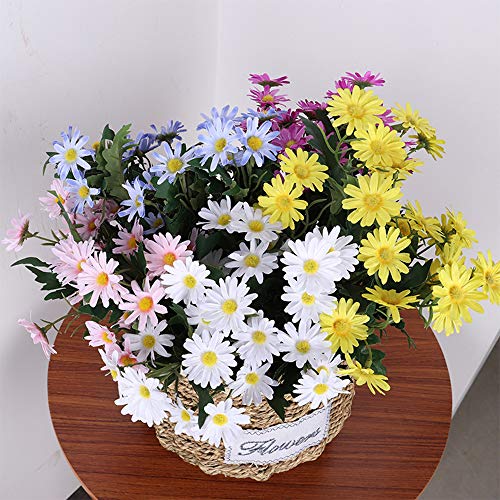 CCUCKY 2 Ramos Flores de Margarita Artificial 24 Cabezas Cada una, Simulación de Estilo Rural Plástico Colorido Flores para Mesa Ventana Balcón Decoración del Hogar (Blanco)