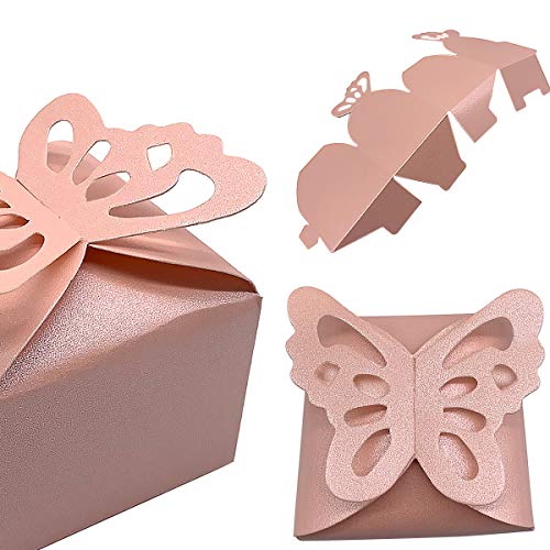 CCUCKY 25 Piezas Caja de Dulces de Mariposa, Favores de Boda Cajas de Azúcar, Duchas Nupciales Fiestas Regalos Decoración de Mesa (Rosado)