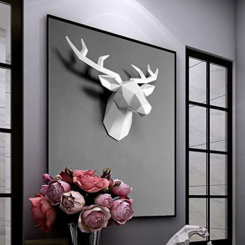 CCWDRZ Statue-Home Statue Decoration Cabeza de antílope Vintage Sala de Escultura Abstracta Decoración de Pared Estatuas de Cabeza de Ciervo de Resina, RosaBlanco, 34x28x14cm