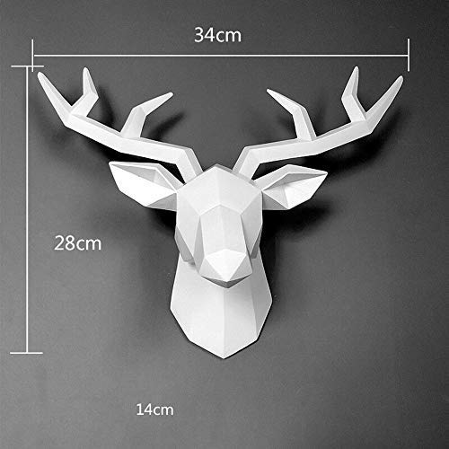 CCWDRZ Statue-Home Statue Decoration Cabeza de antílope Vintage Sala de Escultura Abstracta Decoración de Pared Estatuas de Cabeza de Ciervo de Resina, RosaBlanco, 34x28x14cm