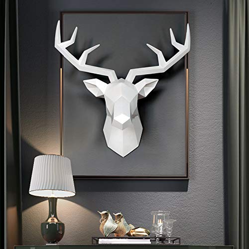 CCWDRZ Statue-Home Statue Decoration Cabeza de antílope Vintage Sala de Escultura Abstracta Decoración de Pared Estatuas de Cabeza de Ciervo de Resina, RosaBlanco, 34x28x14cm