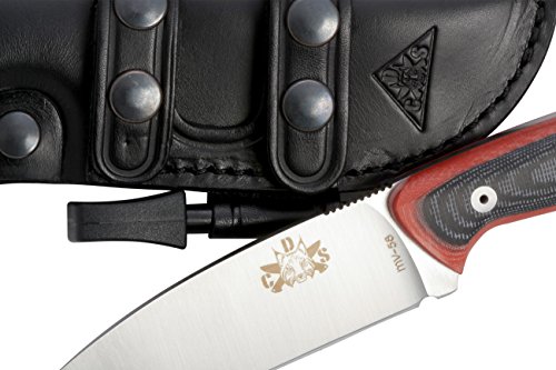 CDS-Survival AXARQUIA - Cuchillo Supervivencia Caza Monte bushcraft Camping Outdoor Campo - Funda de Piel con pedernal - Acero MOVA 58 - Fabricado en España