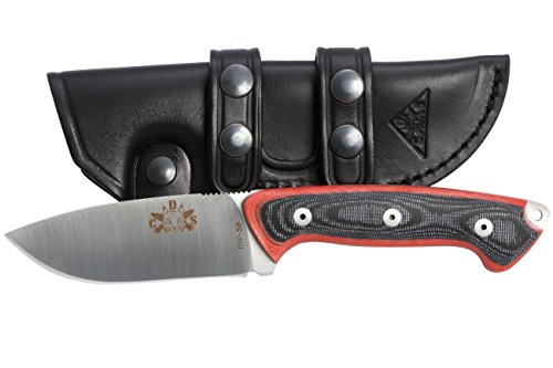 CDS-Survival AXARQUIA - Cuchillo Supervivencia Caza Monte bushcraft Camping Outdoor Campo - Funda de Piel con pedernal - Acero MOVA 58 - Fabricado en España