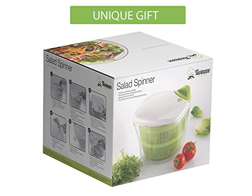 Centrifugadora para Ensalada de Gran Capacidad (5L) - Diseño Innovador con Rejilla de Evacuación de Agua y Bol-Ensaladera - Escurridor de Lechuga y Verduras Eficaz y Fácil de Usar con el Asa de Tirar