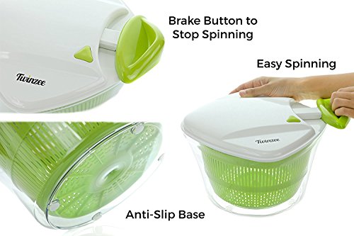 Centrifugadora para Ensalada de Gran Capacidad (5L) - Diseño Innovador con Rejilla de Evacuación de Agua y Bol-Ensaladera - Escurridor de Lechuga y Verduras Eficaz y Fácil de Usar con el Asa de Tirar