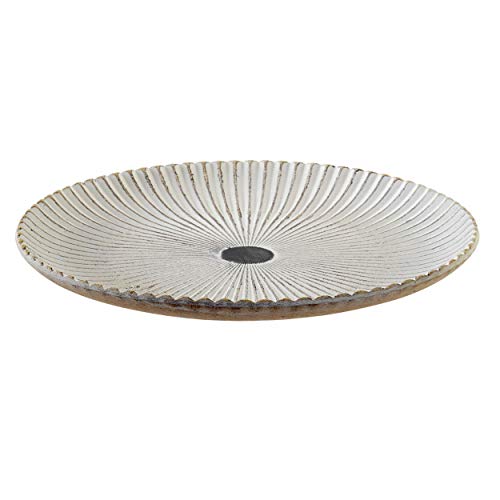 Centro de Mesa Decorativo Madera, Bandeja Circular Blanca Decoración de Interior Original/Elegante 30x30x3 cm - Hogar y Más