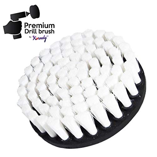 Cepillo de taladro premium,extrasuave,color blanco,13cm Para limpieza profesional. No raya las superficies. Adecuado para alfombras, cuero, tapicería, muebles, interior de coche, limpieza de vidrio.