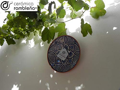 CERÁMICA RAMBLEÑA | Plato Decorativo para Colgar en Pared | Plato de cerámica | Azul | 100% Hecho a Mano | 27x27x4,5 cm