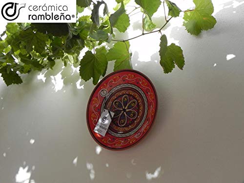 CERÁMICA RAMBLEÑA | Plato Decorativo para Colgar en Pared | Plato de cerámica | Plato decoración Mediterránea Naranja-Blanco-Violeta | 100% Hecho a Mano | 21x21x2.5 cm