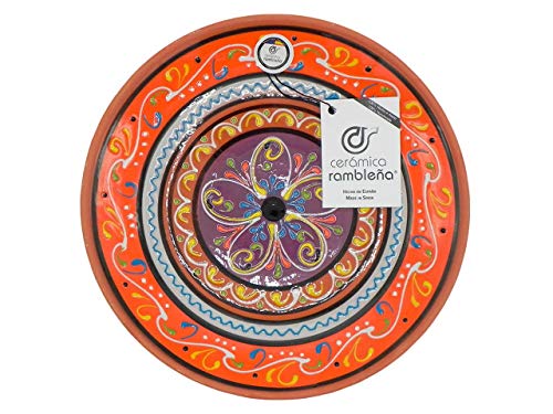 CERÁMICA RAMBLEÑA | Plato Decorativo para Colgar en Pared | Plato de cerámica | Plato decoración Mediterránea Naranja-Blanco-Violeta | 100% Hecho a Mano | 21x21x2.5 cm