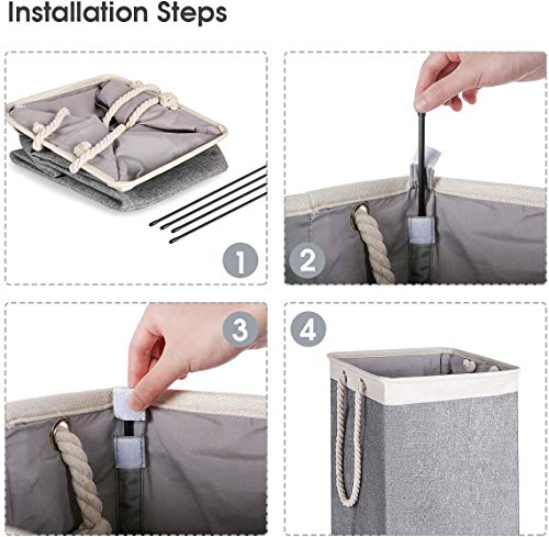 Cestas de lavandería Cleebourg, plegable, color gris, con tapa y asas, ideal para dormitorios, lavandería, baño, 90 litros, Gris, corto