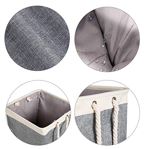 Cestas de lavandería Cleebourg, plegable, color gris, con tapa y asas, ideal para dormitorios, lavandería, baño, 90 litros, Gris, corto