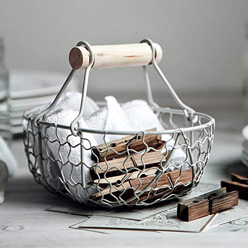 Cestas para Huevos Soporte de Almacenamiento de Huevos Contenedor de Cocina Forjado del Hierro de la Vendimia para Residuos Vegetales Frutas, Decoración Colgante (white)