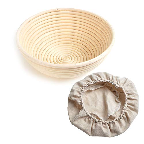 Cesto redondo de fermentación para hacer pan, tamaño: 22 x 8,5 cm, puede contener hasta 500 g de masa, mimbre