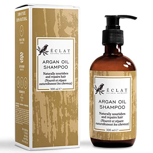 Champú Aceite Argán Orgánico Eclat – Champú Aceite Argán Natural con Vitamina E y Aceites Grasos Omega 6 Pelo Más Suave Sedoso y Sano con Jojoba y Almendra Dulce Champú No Grasiento