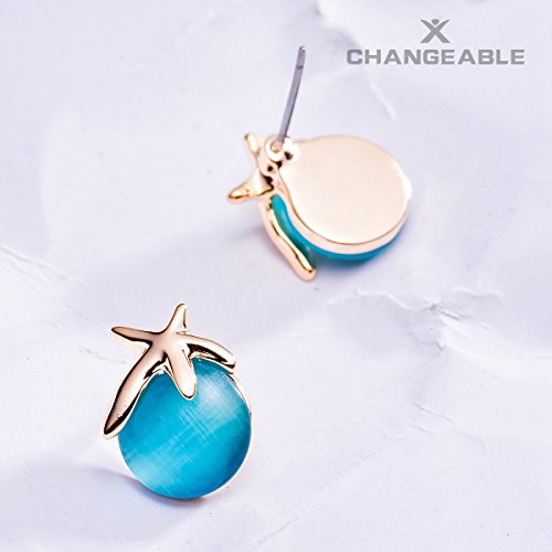 CHANGEABLE estrellas de mar ronda Cristal Pendientes de mujer de plata de ley