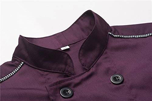 Chaqueta de Chef Cocina Uniforme Manga Corta Morado