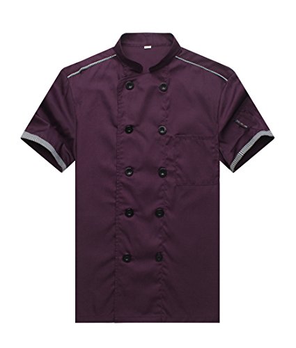 Chaqueta de Chef Cocina Uniforme Manga Corta Morado