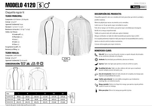 Chaquetilla Cocinero Hombre de Manga Larga con Cremallera. Ropa Cocina/Hostelería. Color Blanco. Talla XXL. Ref: 4120