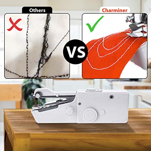 Charminer Mini máquina de coser, mini máquina de coser portátil eléctrica de mano máquina de coser rápida y manejable adecuada para ropa de tela, cortinas, DIY hogar y uso de viaje (blanco)