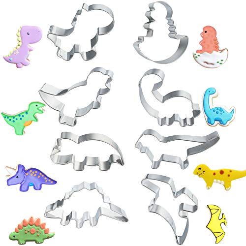 CHEE MONG Juego de cortadores de Galletas de Dinosaurio - 8 Piezas de cortadores de Forma de Dinosaurio de Acero Inoxidable, 8 Formas de Cortador Navidad DIY Donuts, Fondant