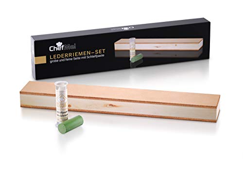 ChefMe! Correas de cuero para afilar cuchillo 30x5cm | Set con pasta de molienda PUMA