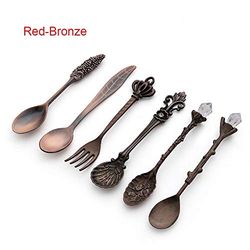 chenran Accesorios 6 UNIDS Vintage Mini 11.5mm Cucharas Tenedor Estilo Real Tallado De Metal Coffee Fruit Cutler Postre Cubiertos Utensilios De Cocina Regalo (Color : Bronze)