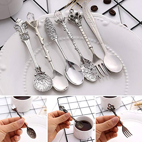 chenran Accesorios 6 UNIDS Vintage Mini 11.5mm Cucharas Tenedor Estilo Real Tallado De Metal Coffee Fruit Cutler Postre Cubiertos Utensilios De Cocina Regalo (Color : Bronze)