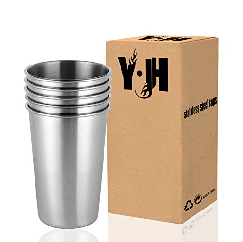 CherryKelly - Vaso de cerveza de metal reutilizable, vaso de cerveza apilable, taza sin BPA, para camping, senderismo, actividades al aire libre, interior, niños – 500 ml/17 oz (paquete de 5)