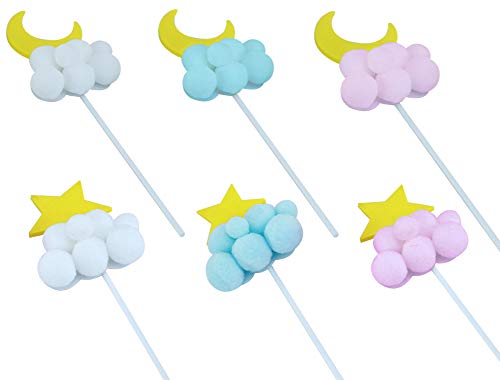 Chingde Toppers de Pastel Personalizados, 6 Piezas Moon Star Cake Toppers Hecho a Mano Cake Topper Hairball Cake Topper Decoración para Bodas Bodas Cumpleaños Fiestas Decoraciones Festivas