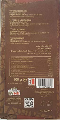 CHOCOLATE NEGRO 100% CACAO ECOLOGICO CHOCOLATES SOLE