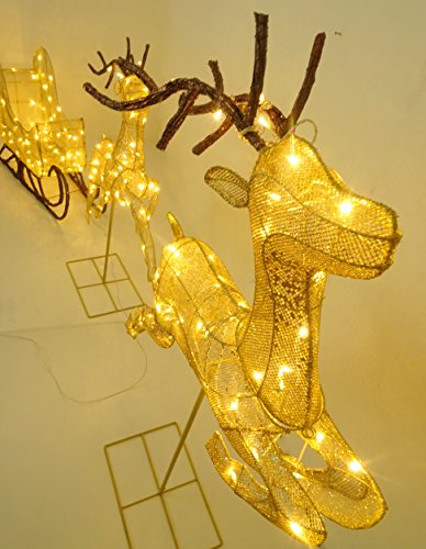 Christmas Concepts® 132cm (52??") Iluminar Bronce Brillo Renos con Trineo Decoración de Navidad Jardín Interior/Exterior Decoraciones de Navidad
